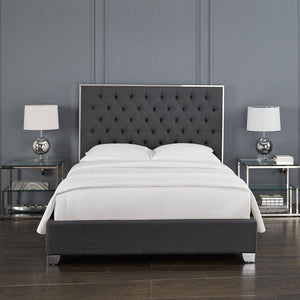 Kroma King Bed Dark Grey Linen - Furniture Depot