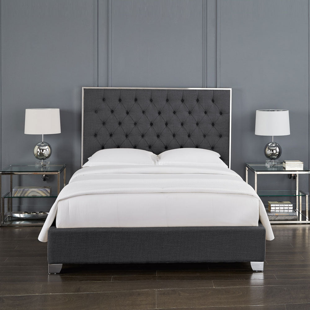 Kroma Queen Bed Dark Grey Linen - Furniture Depot