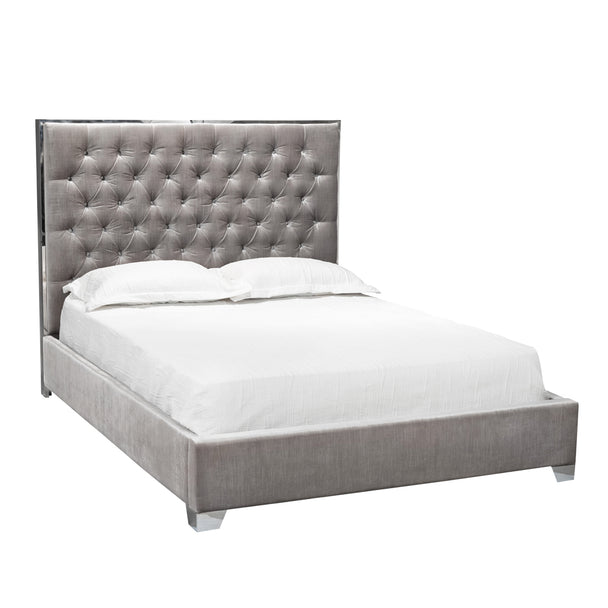 Kroma Grey Velvet King Bed - Furniture Depot