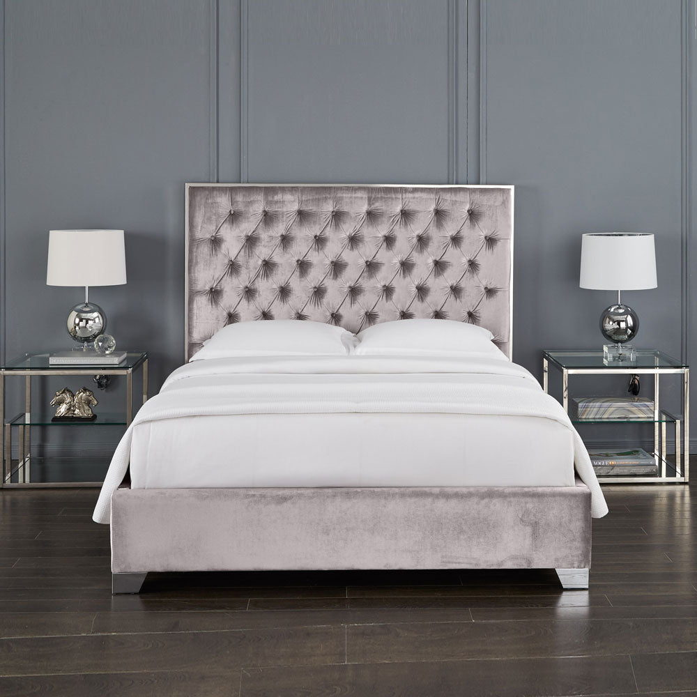 Kroma Grey Velvet King Bed - Furniture Depot