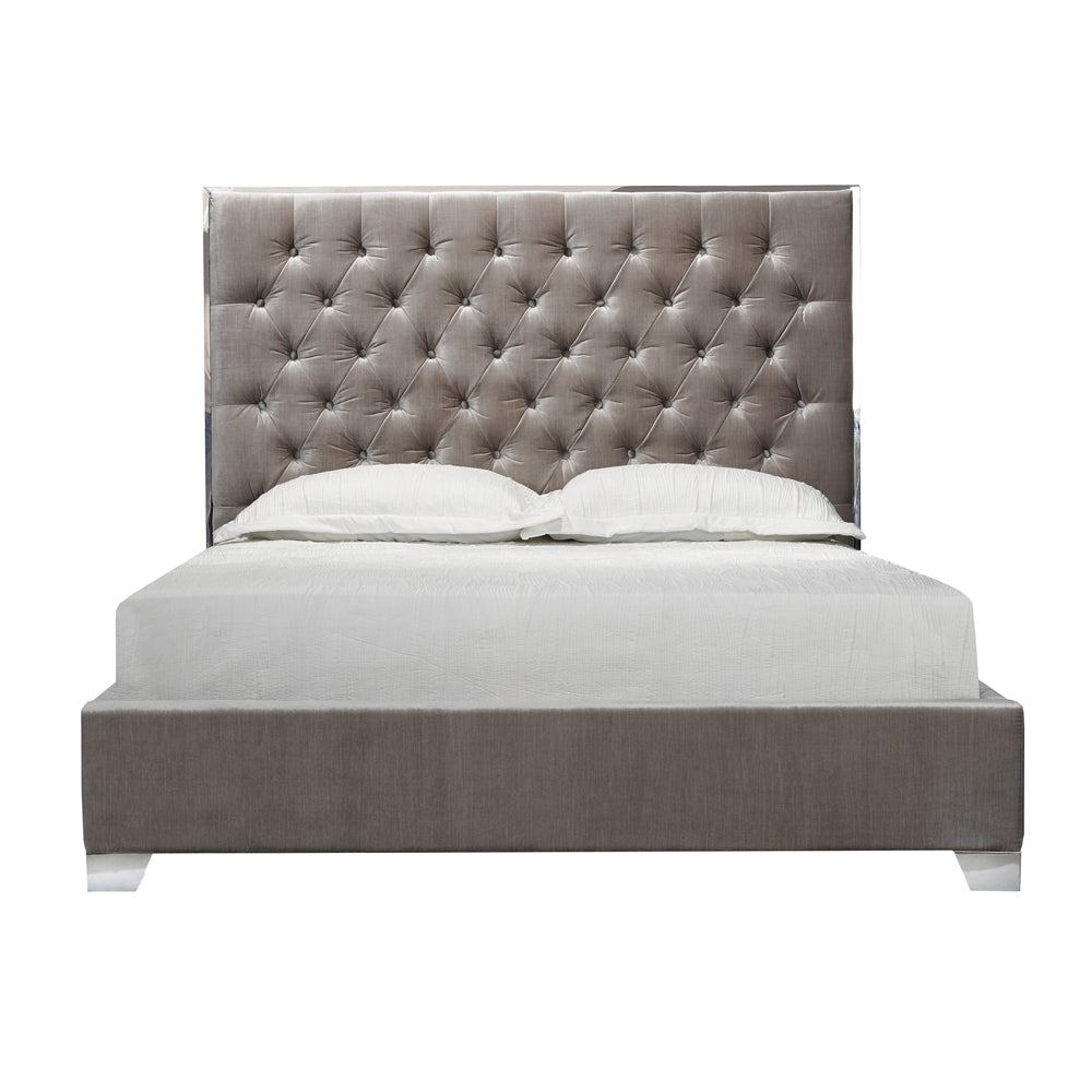 Kroma Grey Velvet King Bed - Furniture Depot