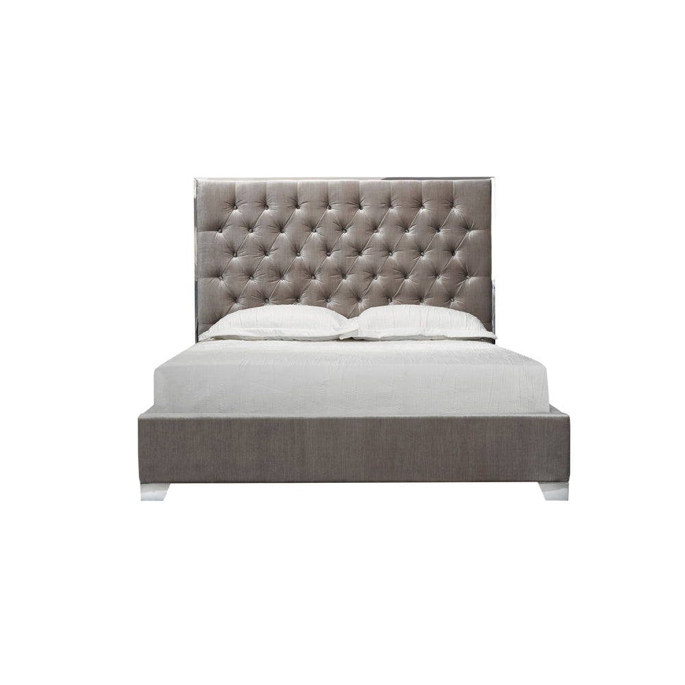 Kroma Grey Velvet Queen Bed - Furniture Depot