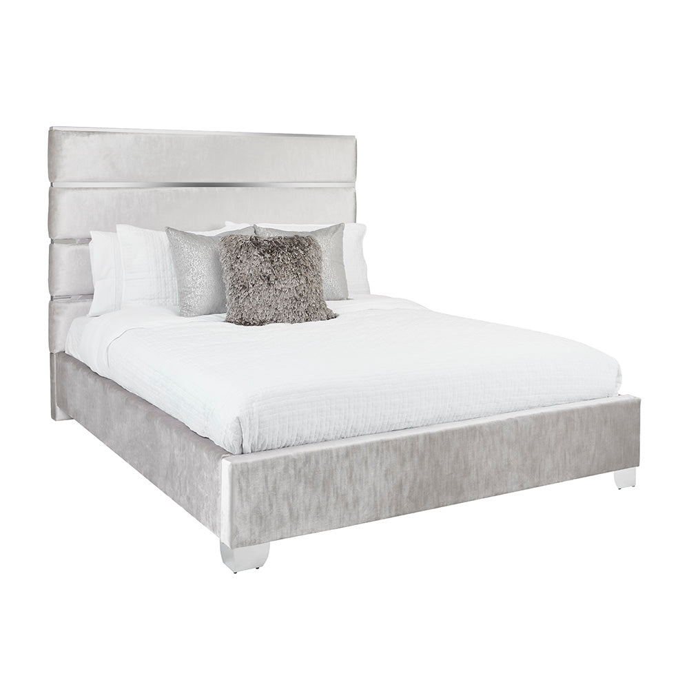 Hanne Bed - Grey Velvet (King size) - Furniture Depot