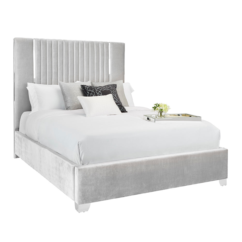 Hamilton Premium Grey Velvet Bed (Queen size) - Furniture Depot