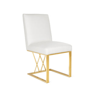 Martini Dining Chair (White Leatherette Brushed Gold Frame) - Furniture Depot