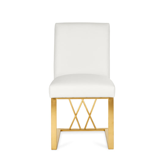 Martini Dining Chair (White Leatherette Brushed Gold Frame) - Furniture Depot