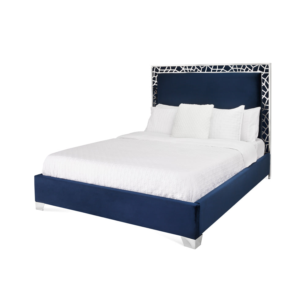 Wellington Blue Velvet Bed (Queen size) - Furniture Depot