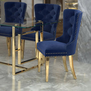 Mizal Side Chair, set of 2, in Navy with Gold - Furniture Depot