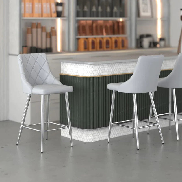 Devo 26" Counter Stool, Set of 2, in Light Grey - Furniture Depot