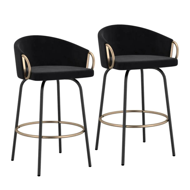 Lavo 26" Counter Stool, Set of 2 in Black and Gold - Furniture Depot