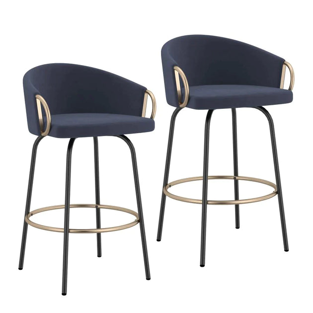 Lavo 26" Counter Stool, Set of 2 in Blue and Black and Gold - Furniture Depot