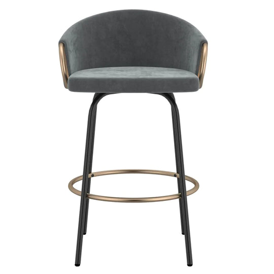 Lavo 26" Counter Stool, Set of 2 in Grey and Black and Gold - Furniture Depot