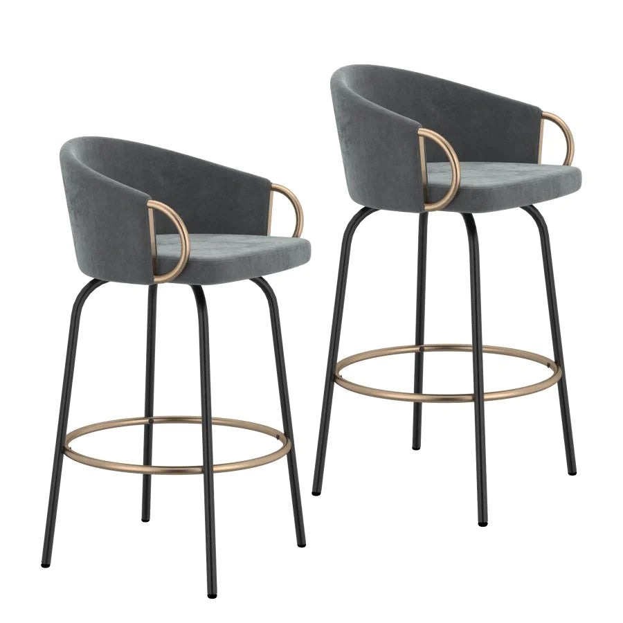 Lavo 26" Counter Stool, Set of 2 in Grey and Black and Gold - Furniture Depot