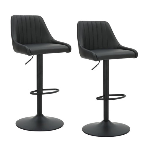 Kron Adjustable Height Air-Lift Swivel Stool, Set of 2, in Black Faux Leather
