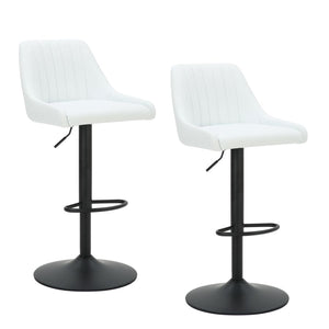 Kron Adjustable Height Air-Lift Swivel Stool, Set of 2, in White Faux Leather