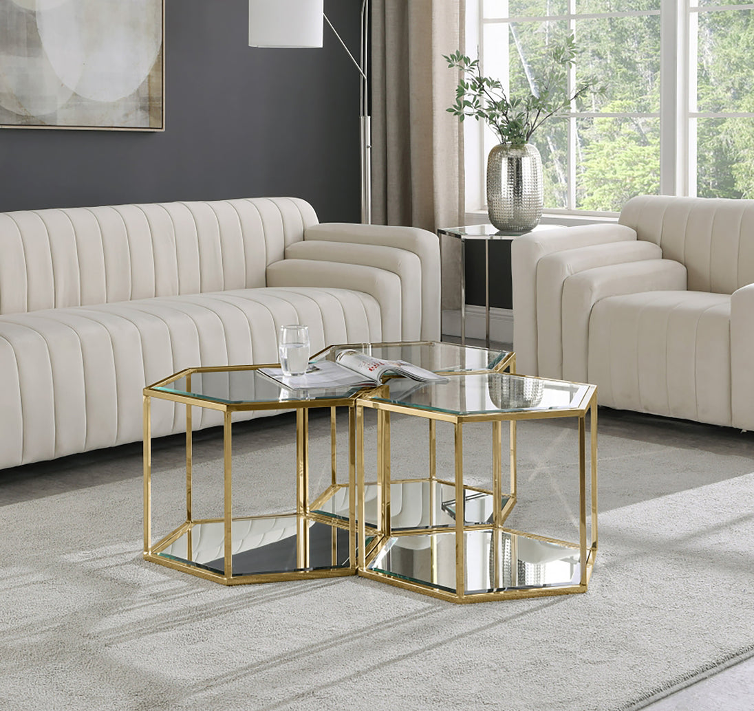 Sei Brushed Gold 3PC Coffee Table - Furniture Depot