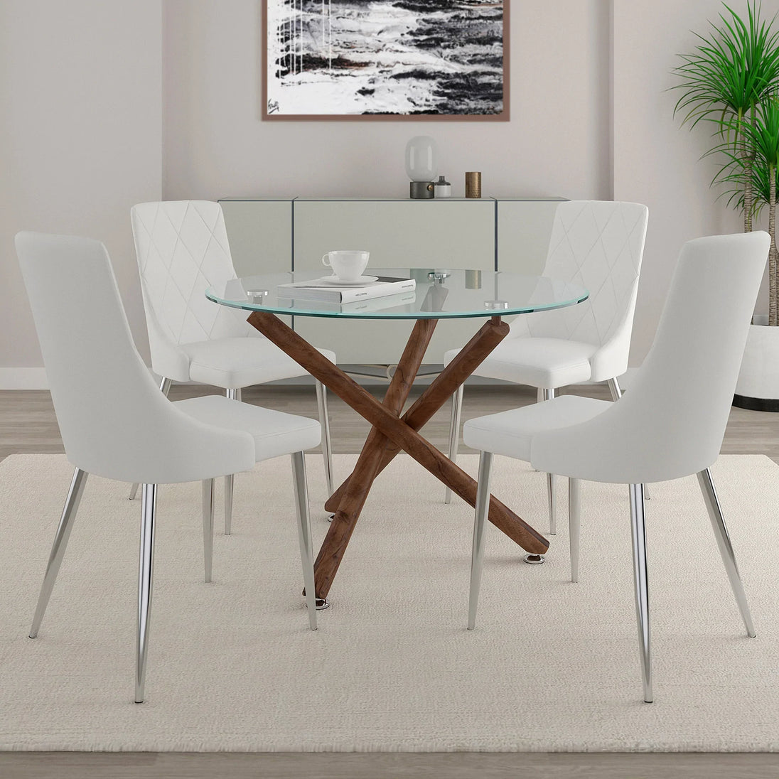 Rocca/Devo 5pc Dining Set, Walnut/White - Furniture Depot