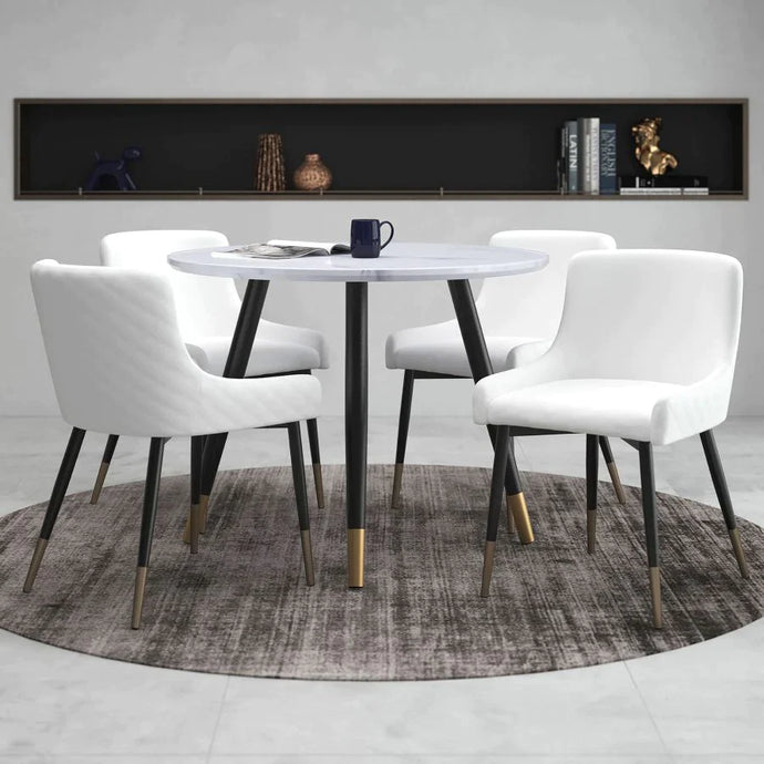 Emery/Xander 5pc Dining Set in White with White Chair - Furniture Depot