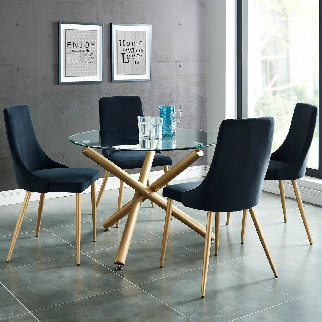 Carmilla/Carmilla 5pc Dining Set, Gold/Black - Furniture Depot