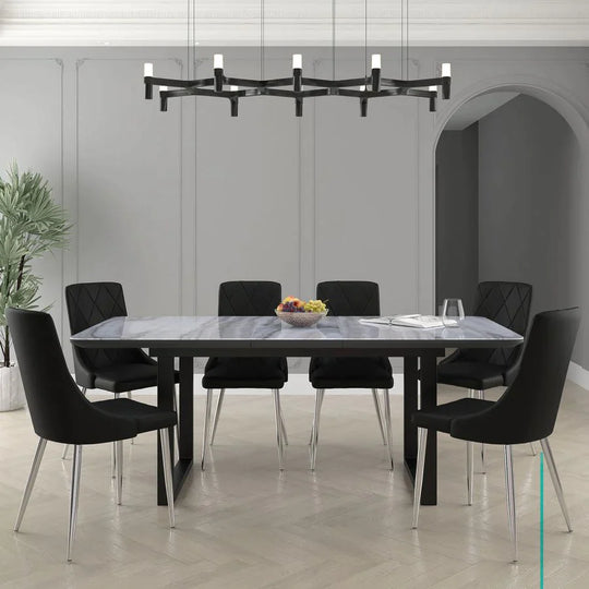 Gavin/Devo 7pc Dining Set, Black/Black - Furniture Depot