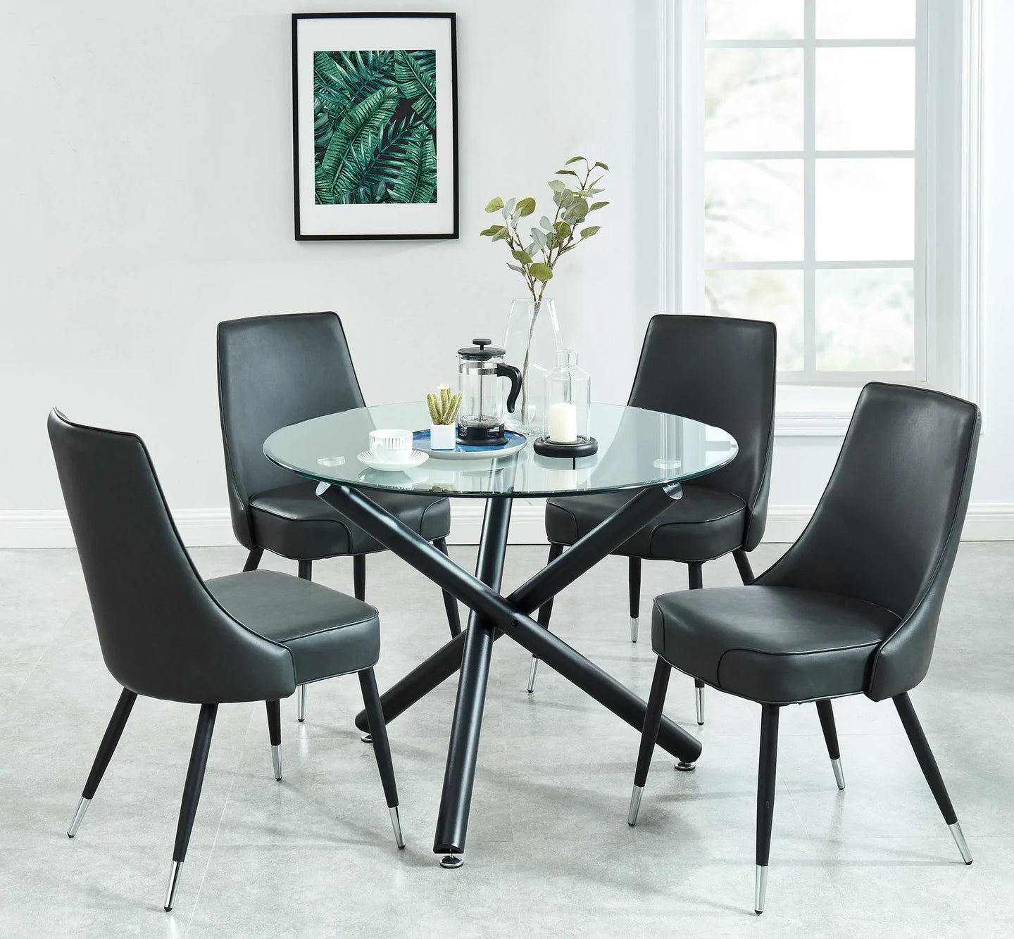 Suzette/Silvano 5pc Dining Set, Black/Vintage Grey - Furniture Depot