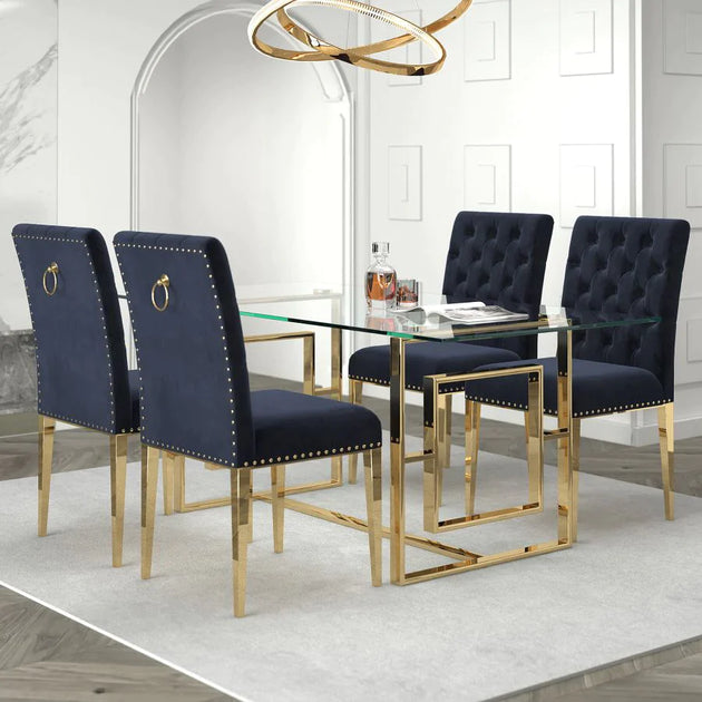 Eros/Azul 5pc Dining Set in Gold with Black Chair - Furniture Depot