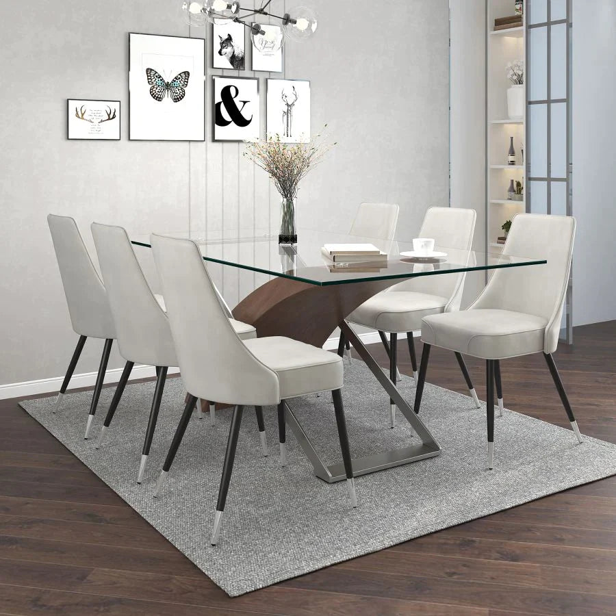 Veneta/Silvano 7pc Dining Set, Walnut/Light Grey - Furniture Depot