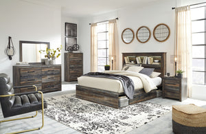 Drystan Brown / Beige Queen Bookcase Bed With 4 Side Drawers