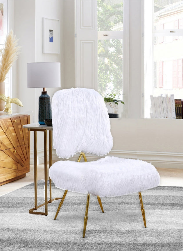White Ellis Faux Fur Accent Chair - Furniture Depot