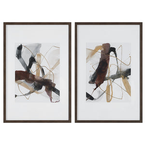 Burgundy Interjection Abstract Prints (Set of 2) Brown, Dark