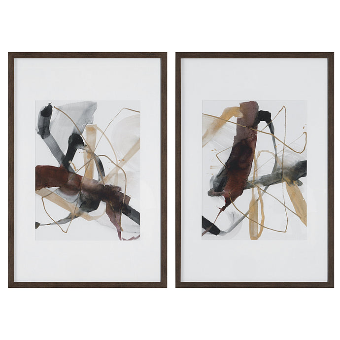 Burgundy Interjection Abstract Prints (Set of 2) Brown, Dark