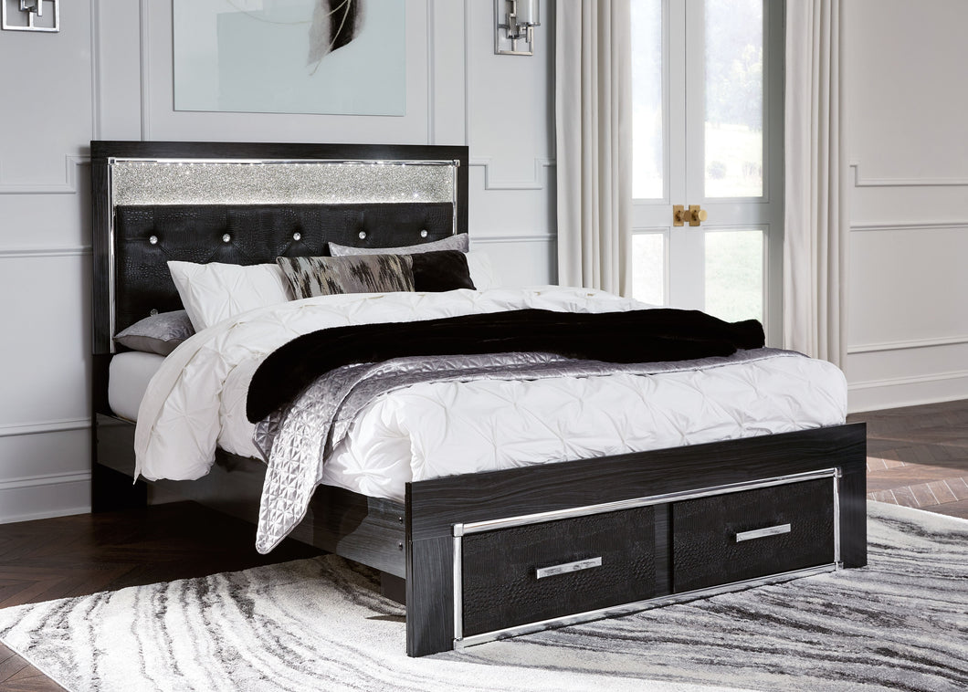 Kaydell Black Upholstered Glitter Panel Storage Bed