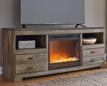 Load image into Gallery viewer, Trinell Brown 2 Pc. 63&quot; TV Stand With Fireplace Insert Glass/Stone