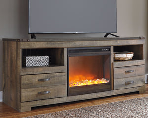 Trinell Brown 2 Pc. 63" TV Stand With Fireplace Insert Glass/Stone