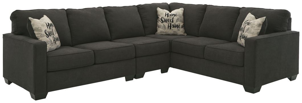 Lucina Charcoal Left Arm Facing Loveseat 3 Pc Sectional