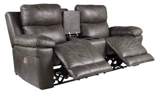 Erlangen Power Reclining Loveseat with Console - Midnight - Furniture Depot