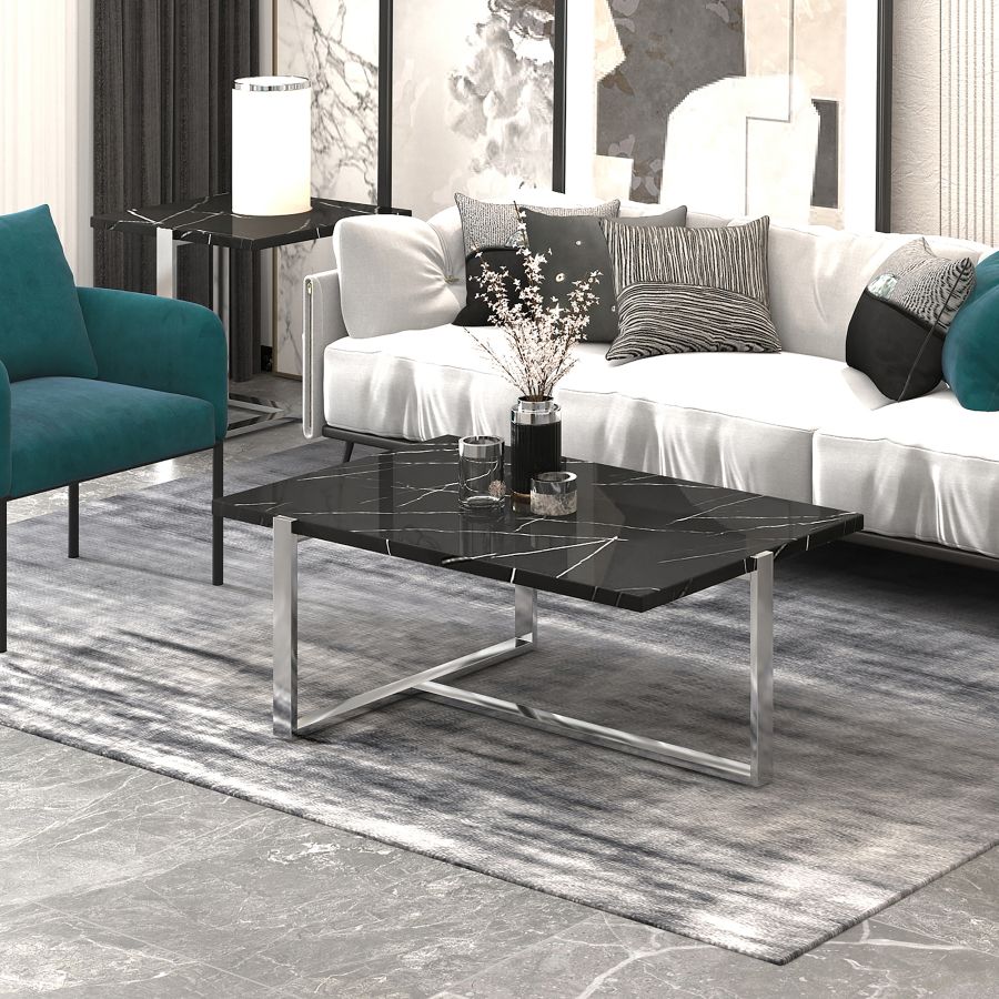 Veno Coffee Table in Black and Silver - Furniture Depot