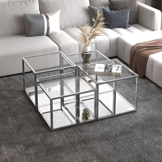 Casini 4pc Multi-Tier Coffee Table Set in Silver - Furniture Depot