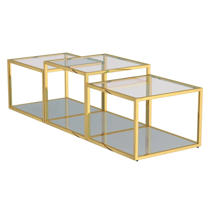 Casini 3pc Multi-Tier Coffee Table Set in Gold - Furniture Depot