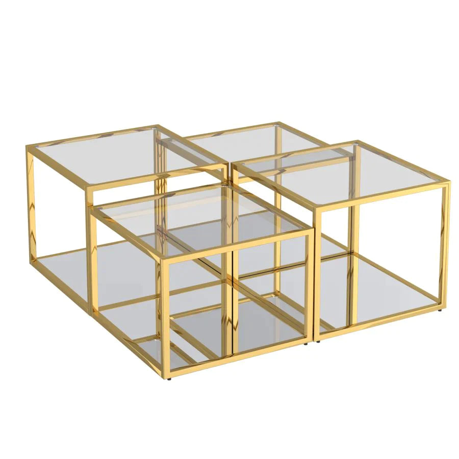 Casini 4pc Multi-Tier Coffee Table Set in Gold - Furniture Depot