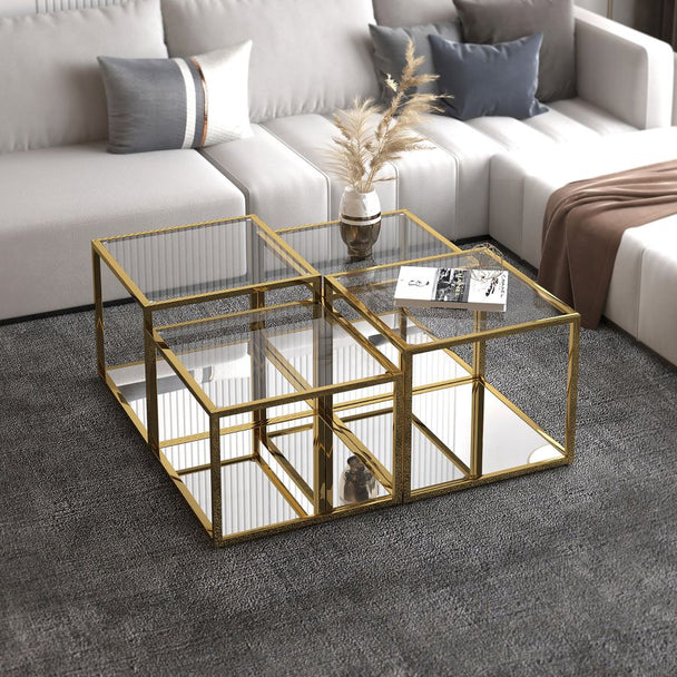 Casini 4pc Multi-Tier Coffee Table Set in Gold - Furniture Depot