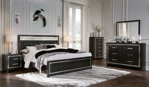 Kaydell Black Upholstered Glitter Panel Bed
