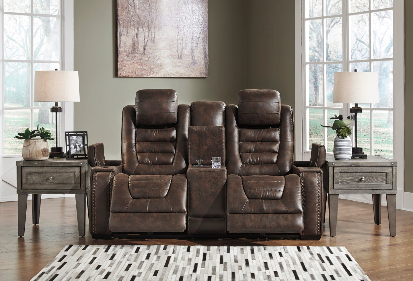 Game Zone PWR REC Loveseat/CON/ADJ HDRST - Bark - Furniture Depot