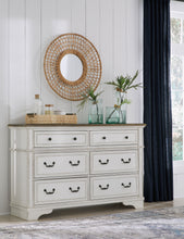 Load image into Gallery viewer, Brollyn White / Brown / Beige 4 Pc. Dresser, Mirror, Upholstered Panel Bed - King