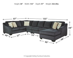 Eltmann Slate Right Arm Facing Chaise 4 Pc Sectional