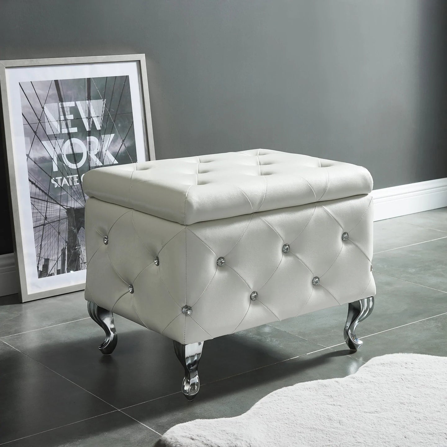 MONIQUE-SINGLE STORAGE OTTOMAN-WHITE - Furniture Depot