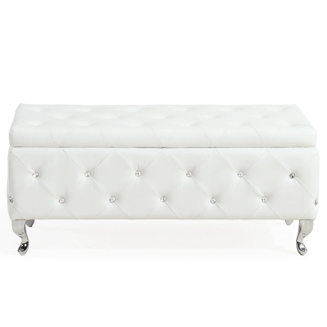 Monique Rectangular Storage Ottoman in White - Furniture Depot