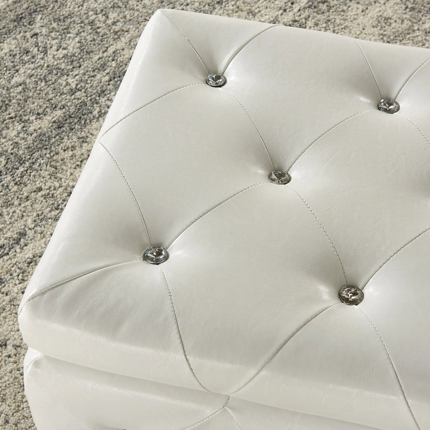 Monique Rectangular Storage Ottoman in White - Furniture Depot