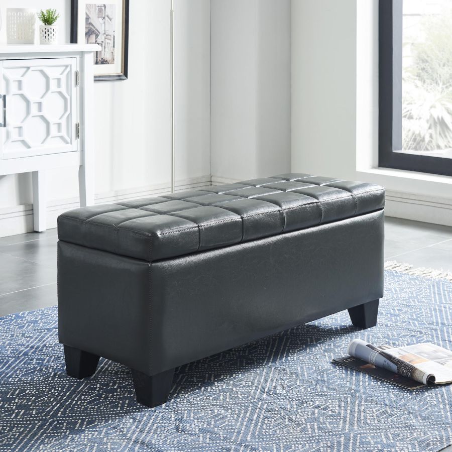 Winston Rectangular Storage Ottoman in Grey - Furniture Depot