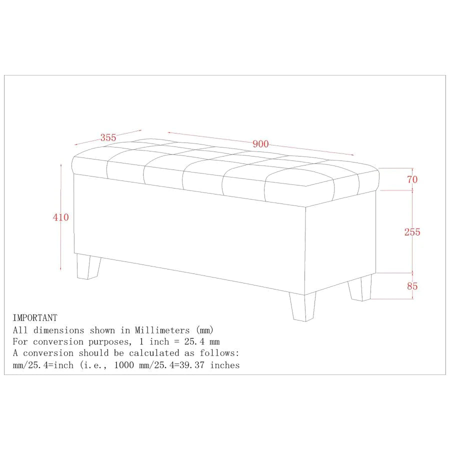 Winston Rectangular Storage Ottoman in Grey - Furniture Depot